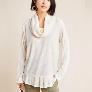 Anthropologie Maeve Cream Addie Ruffled Hacci Pullover M
